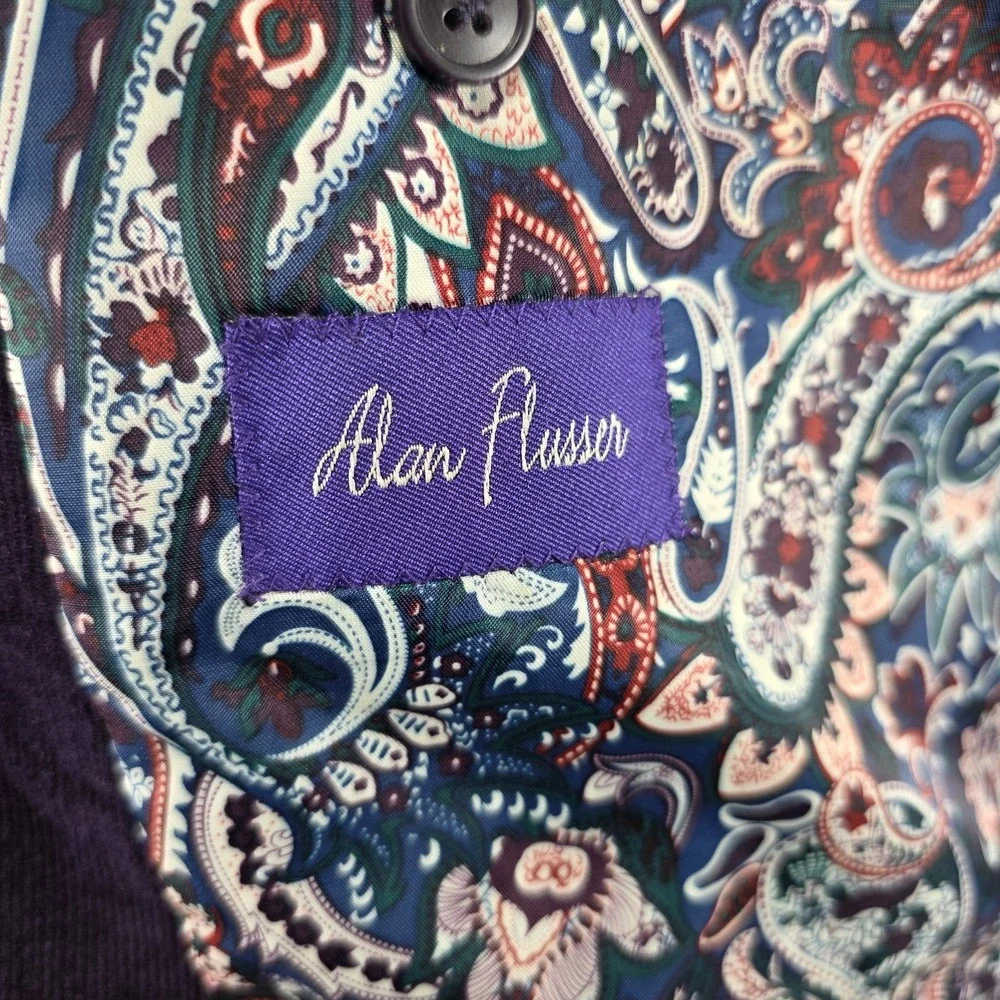 Alan‎ Flusser Men's Sport Coat Blazer Two Button Dark Purple Corduroy Cotton XXL